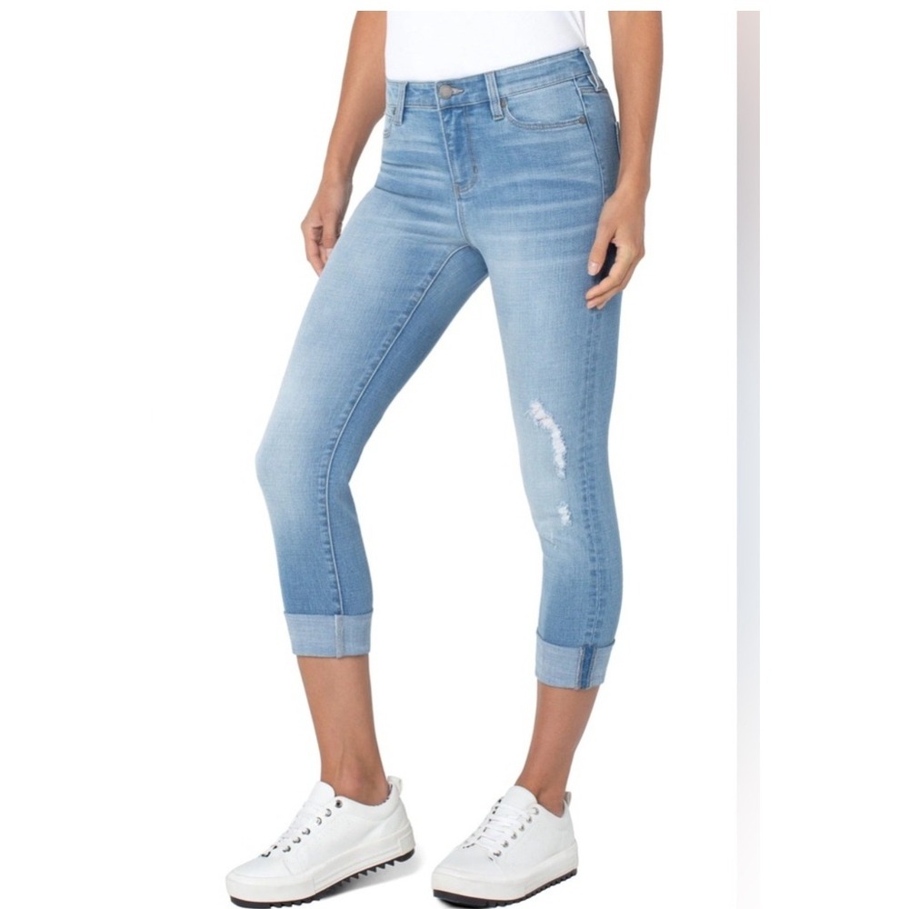 NWT Liverpool Womens Charlie Crop Jeans Wide Cuff Distressed Color Riverton